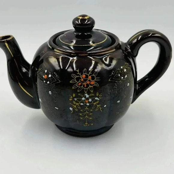 Vintage TEA POT Ceramic  Brown Hand-Painted  Made In Japan - Picture 1 of 4